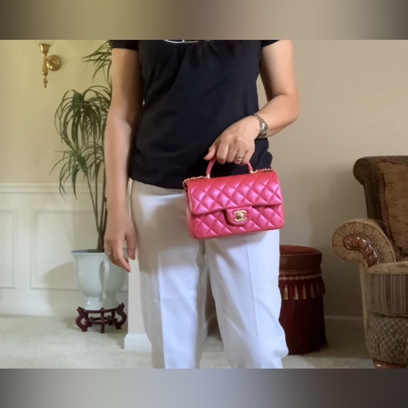 ✖️SOLD✖️Chanel 21S Iridescent Red/Dark Pink Mini Rectangle Top Handle - Picture 7 of 7